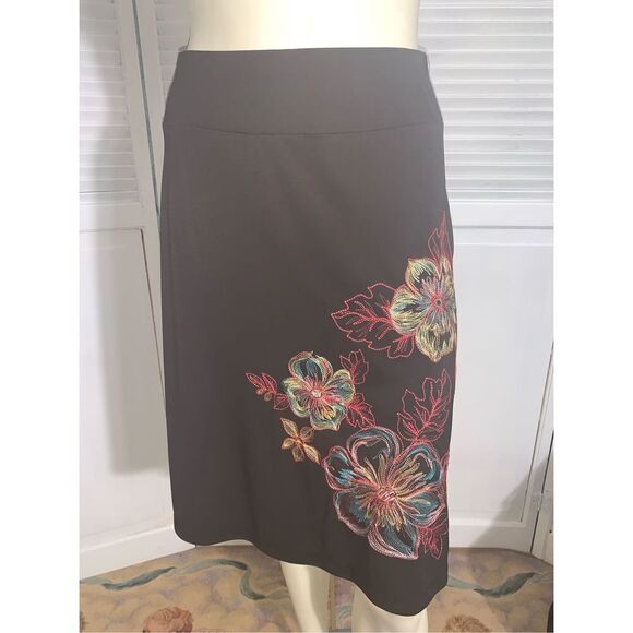 Vintage 90’s Y2K Spandex Floral Embroidered Skirt  Brown Small - Picture 5 of 10